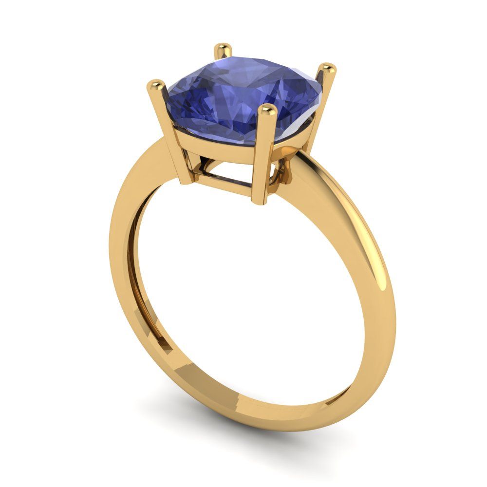2.5 cttw Simulated Tanzanite Solitaire  Engagement Ring - Solid Gold (Cushion Cut,8mm)