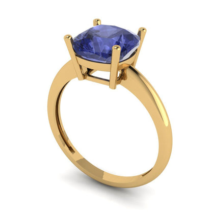 2.5 cttw Simulated Tanzanite Solitaire  Engagement Ring - Solid Gold (Cushion Cut,8mm)