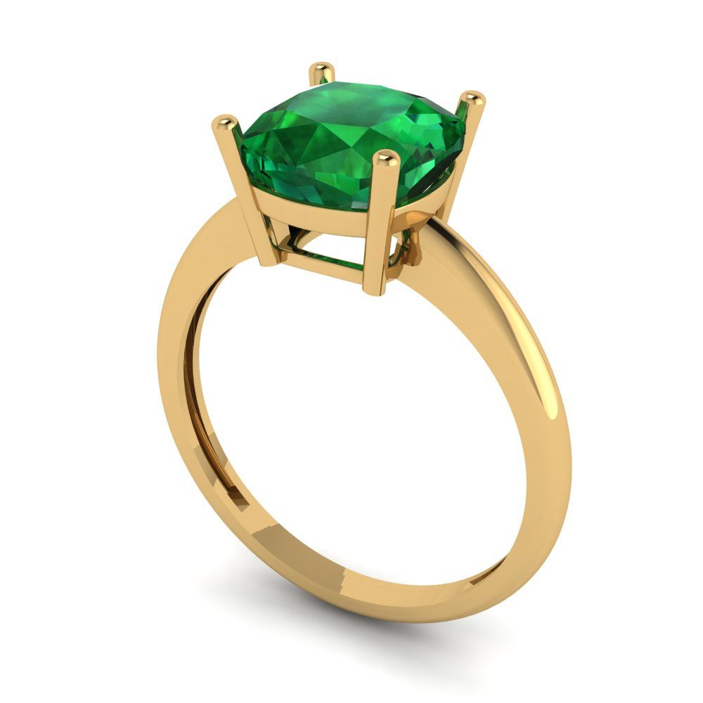 2.5 cttw Simulated Emerald Solitaire  Engagement Ring - Solid Gold (Cushion Cut,8mm)