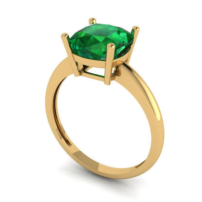 2.5 cttw Simulated Emerald Solitaire  Engagement Ring - Solid Gold (Cushion Cut,8mm)