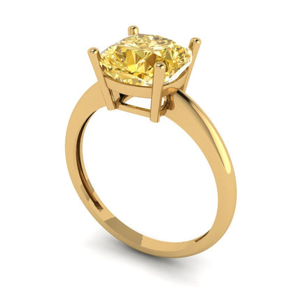 2.5 cttw Zirconia Simulated Yellow Diamond Solitaire  Engagement Ring - Solid Gold (VVS1, Cushion Cut,8mm)
