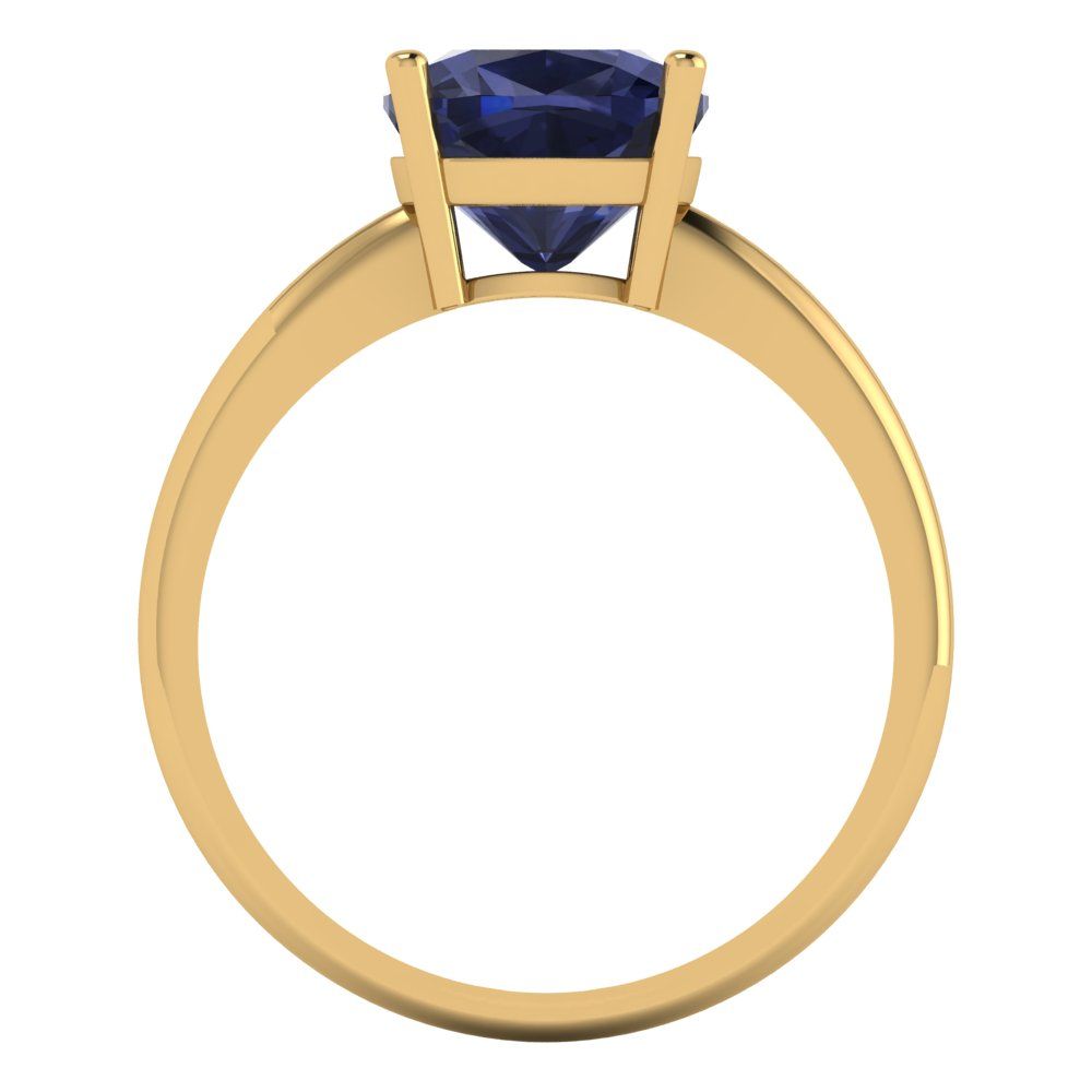 2.5 cttw Simulated Blue Sapphire Solitaire  Engagement Ring - Solid Gold (Cushion Cut,8mm)
