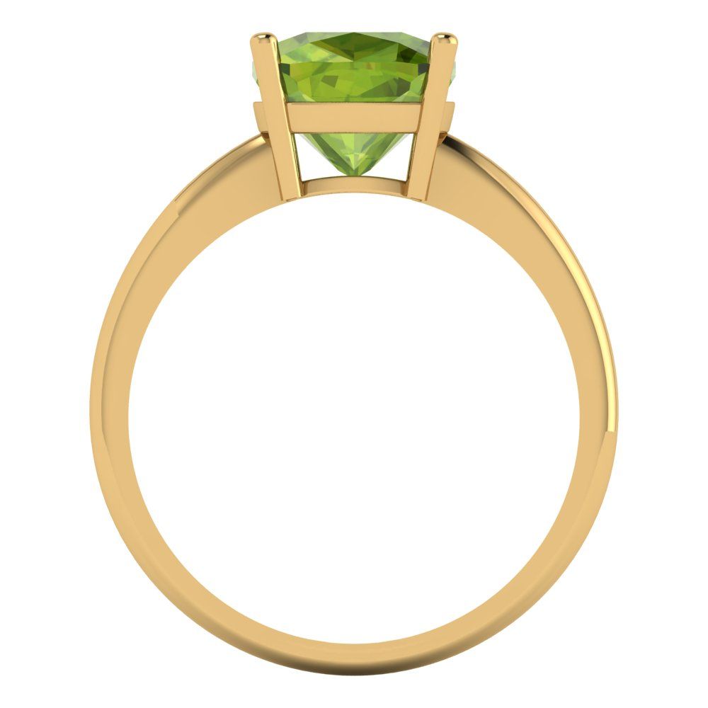 2.5 cttw Natural Peridot Solitaire  Engagement Ring - Solid Gold (Cushion Cut,8mm)