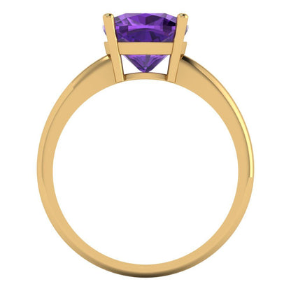 2.5 cttw Natural Amethyst Solitaire  Engagement Ring - Solid Gold (Cushion Cut,8mm)