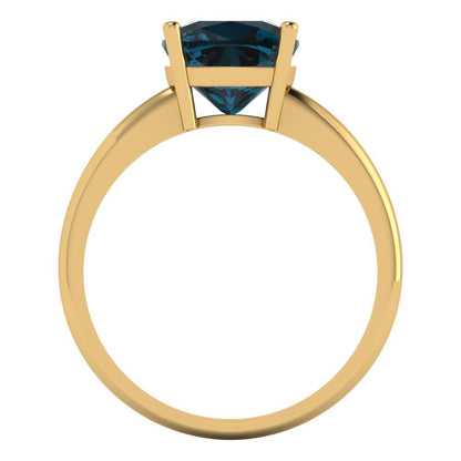 2.5 cttw Natural London Blue Topaz Solitaire  Engagement Ring - Solid Gold (Cushion Cut,8mm)