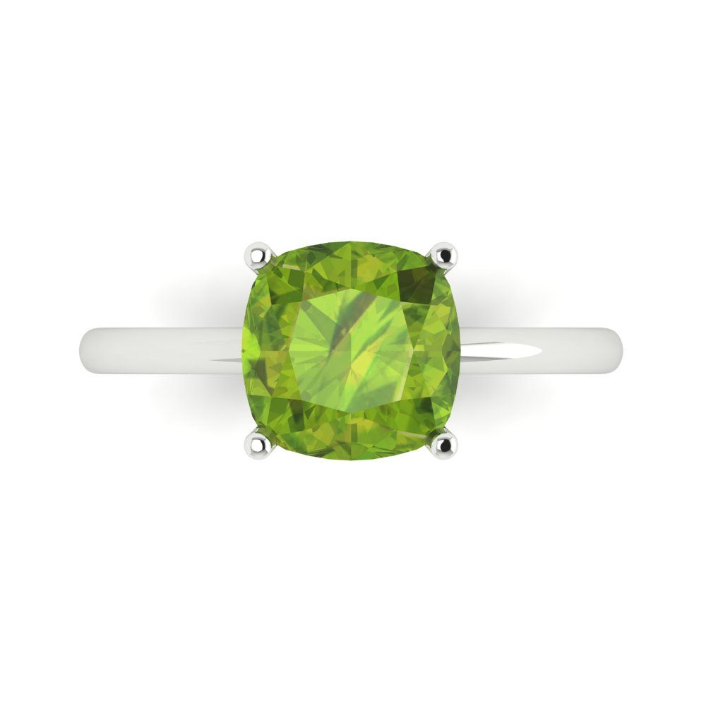 2.5 cttw Natural Peridot Solitaire  Engagement Ring - Solid Gold (Cushion Cut,8mm)