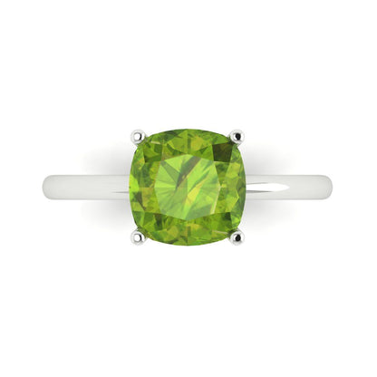 2.5 cttw Natural Peridot Solitaire  Engagement Ring - Solid Gold (Cushion Cut,8mm)
