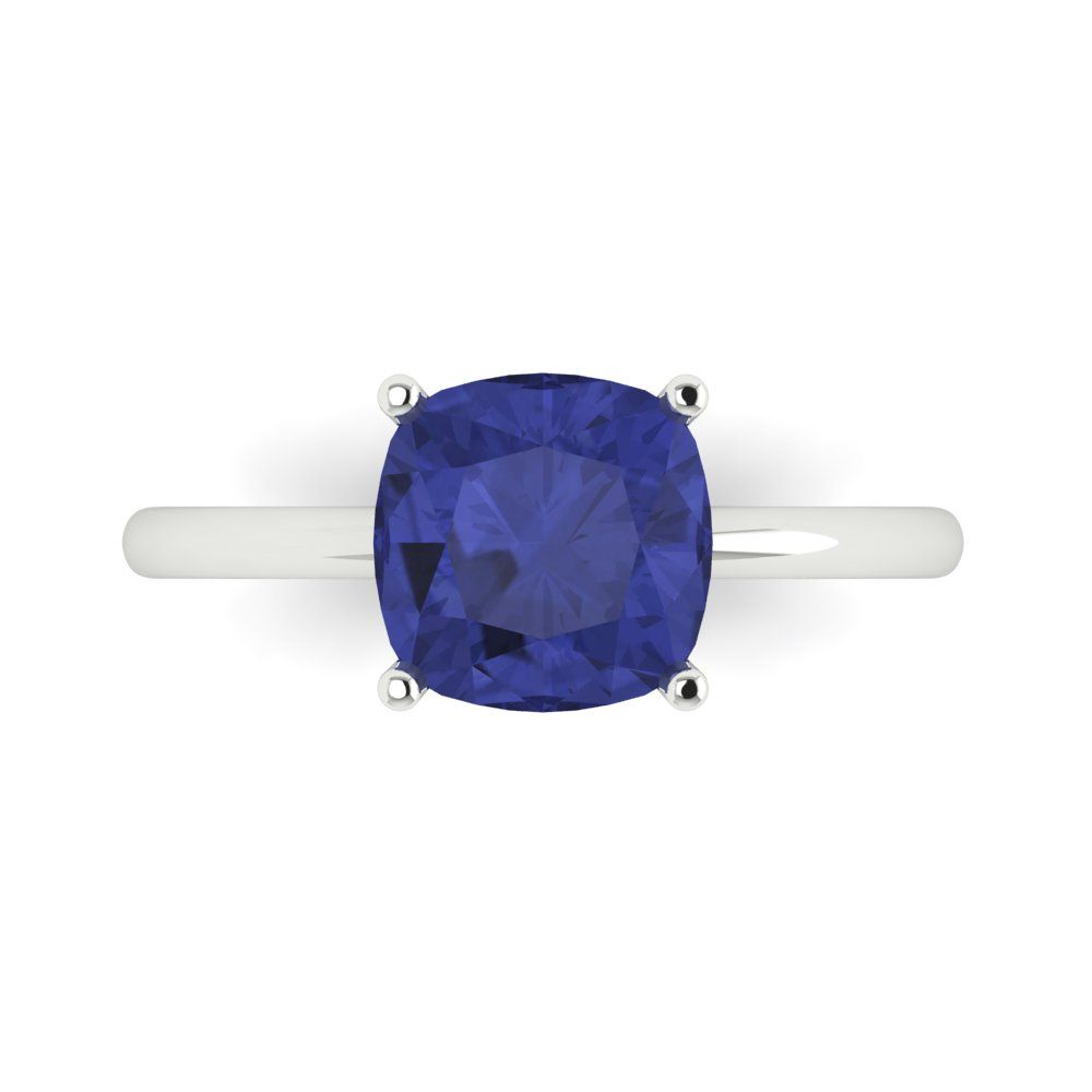 2.5 cttw Simulated Tanzanite Solitaire  Engagement Ring - Solid Gold (Cushion Cut,8mm)