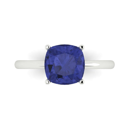 2.5 cttw Simulated Tanzanite Solitaire  Engagement Ring - Solid Gold (Cushion Cut,8mm)