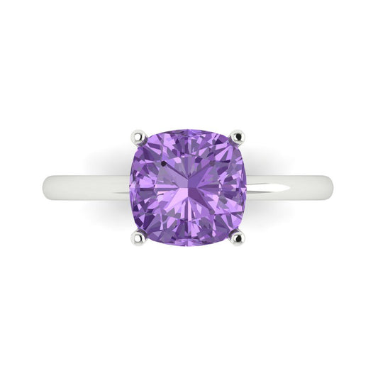 2.5 cttw Simulated Alexandrite Solitaire  Engagement Ring - Solid White Gold (VVS1, Cushion Cut,8mm)