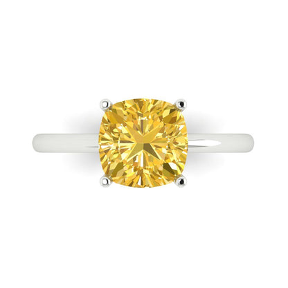 2.5 cttw Natural Citrine Solitaire  Engagement Ring - Solid Gold (Cushion Cut,8mm)