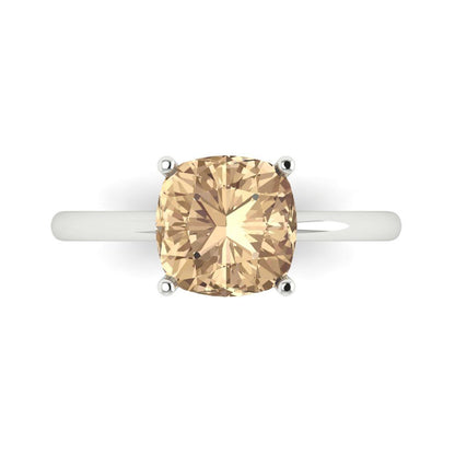 2.5 cttw Yellow Moissanite Solitaire  Engagement Ring - Solid Gold (Cushion Cut,8mm)