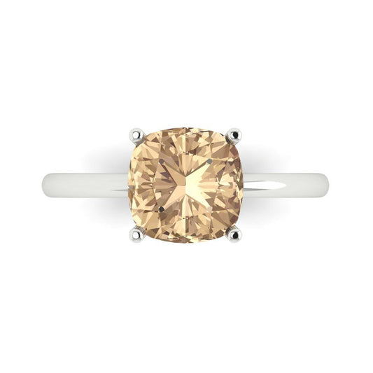 2.5 cttw Yellow Moissanite Solitaire  Engagement Ring - Solid White Gold (VVS1, Cushion Cut,8mm)