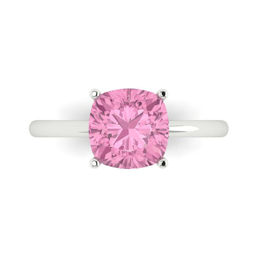 2.5 cttw Zirconia Simulated Pink Diamond Solitaire  Engagement Ring - Solid White Gold (VVS1, Cushion Cut,8mm)