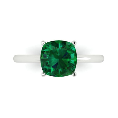 2.5 cttw Simulated Emerald Solitaire  Engagement Ring - Solid Gold (Cushion Cut,8mm)