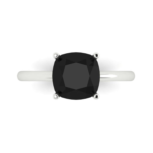 2.5 cttw Natural Onyx Solitaire  Engagement Ring - Solid White Gold (VVS1, Cushion Cut,8mm)
