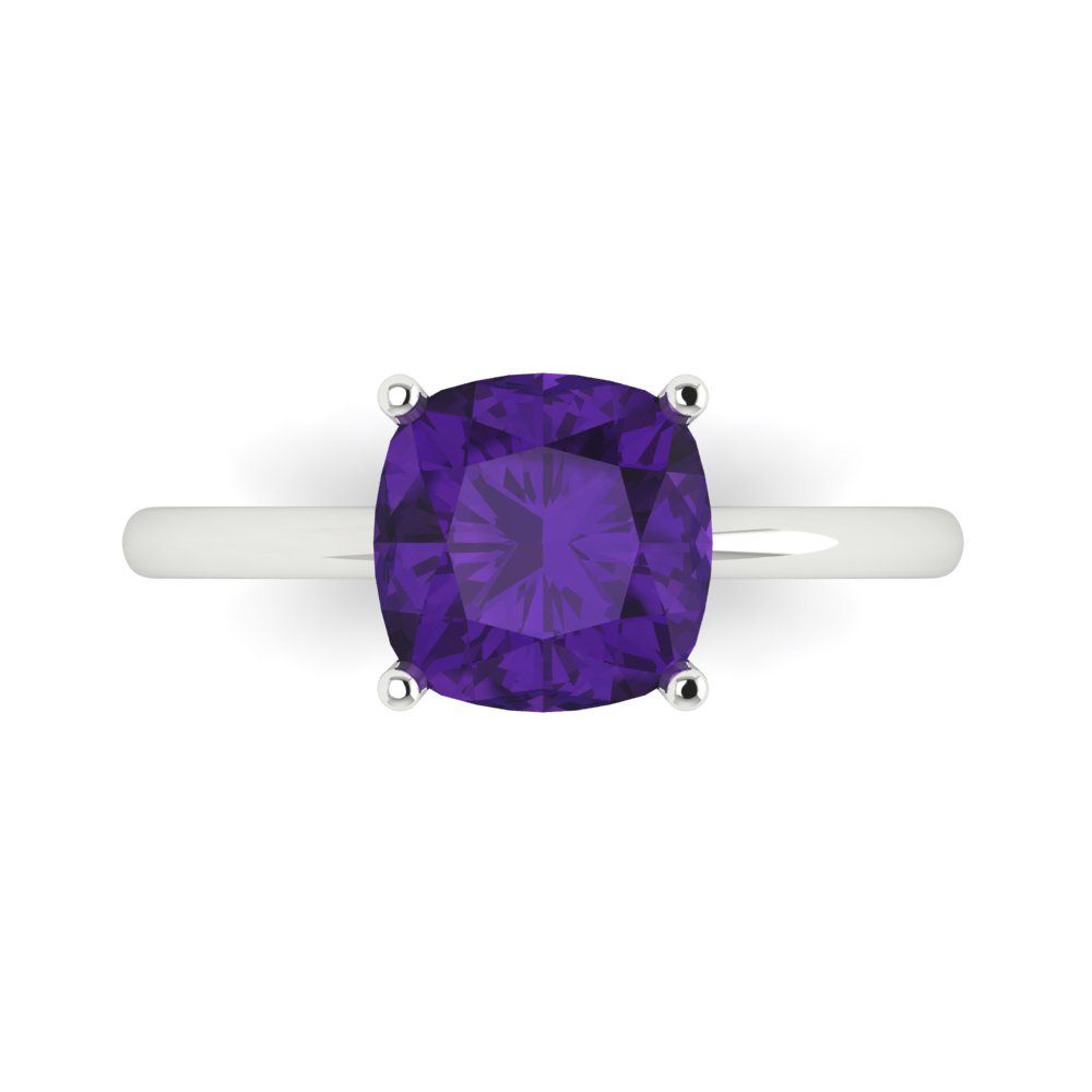 2.5 cttw Natural Amethyst Solitaire  Engagement Ring - Solid Gold (Cushion Cut,8mm)