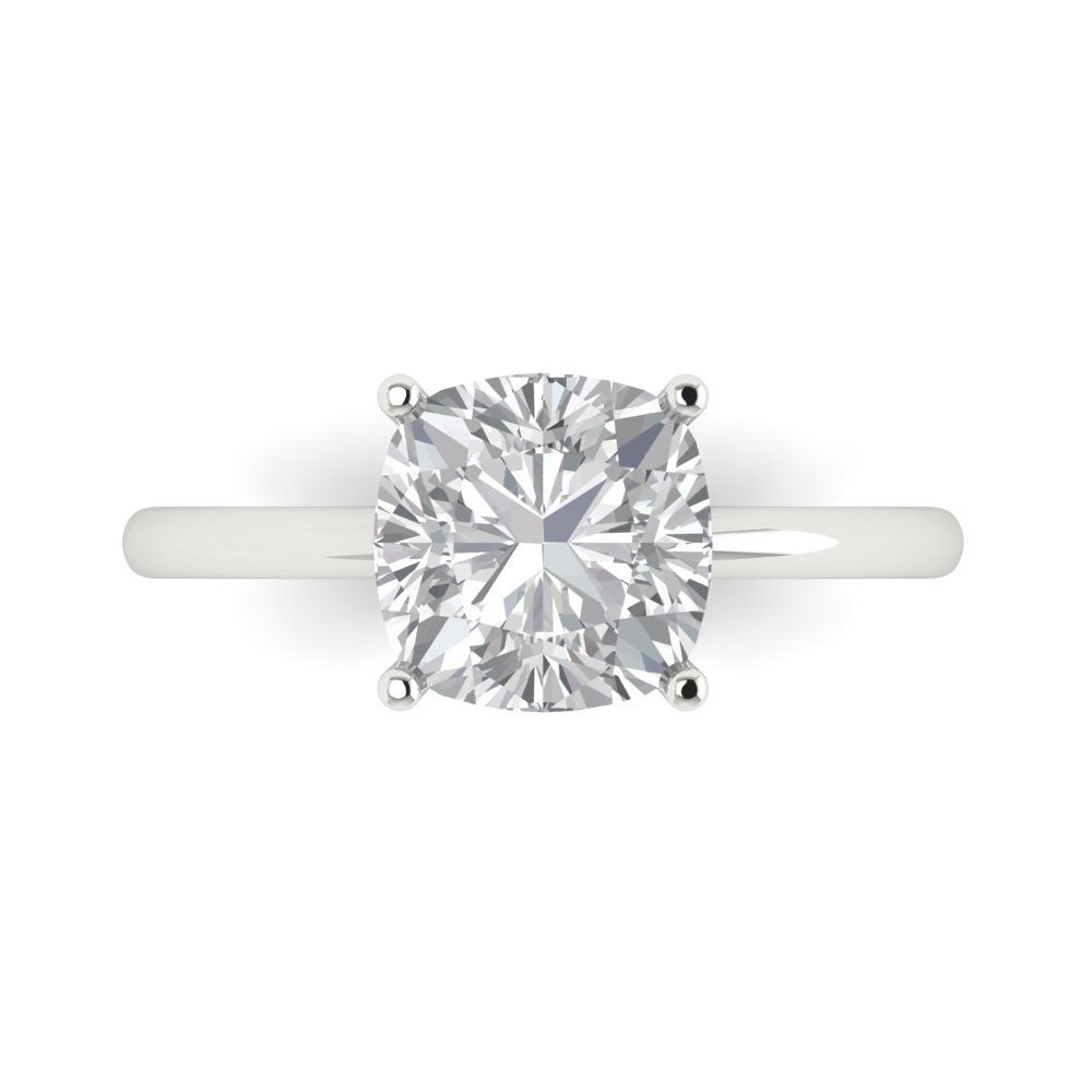 2.5 cttw White Sapphire Solitaire  Engagement Ring - Solid Gold (Cushion Cut,8mm)