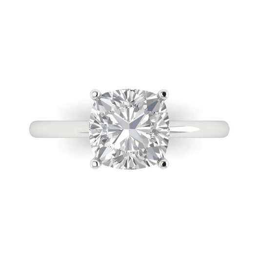 2.5 cttw White Sapphire Solitaire  Engagement Ring - Solid White Gold (VVS1, Cushion Cut,8mm)