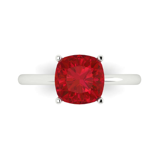 2.5 cttw Simulated Pink Tourmaline Solitaire  Engagement Ring - Solid White Gold (VVS1, Cushion Cut,8mm)