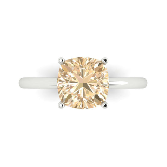 2.5 cttw Natural Morganite Solitaire  Engagement Ring - Solid White Gold (VVS1, Cushion Cut,8mm)