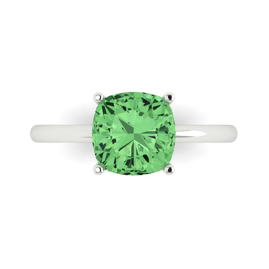 2.5 cttw Zirconia Simulated Green Diamond Solitaire  Engagement Ring - Solid White Gold (VVS1, Cushion Cut,8mm)