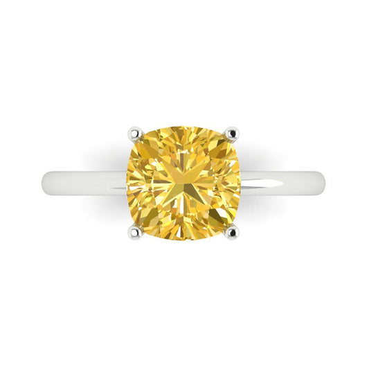 2.5 cttw Zirconia Simulated Yellow Diamond Solitaire  Engagement Ring - Solid White Gold (VVS1, Cushion Cut,8mm)