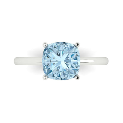 2.5 cttw Natural Sky Blue Topaz Solitaire  Engagement Ring - Solid Gold (Cushion Cut,8mm)