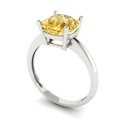 2.5 cttw Zirconia Simulated Yellow Diamond Solitaire  Engagement Ring - Solid Gold (VVS1, Cushion Cut,8mm)