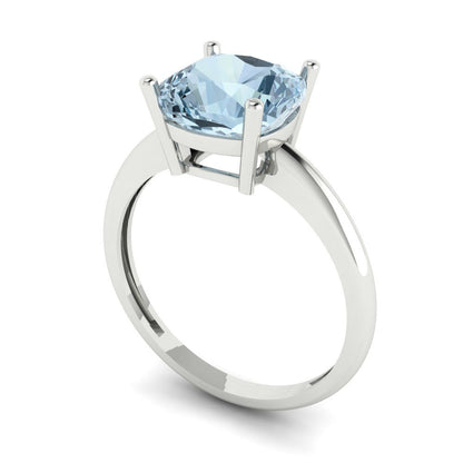 2.5 cttw Natural Sky Blue Topaz Solitaire  Engagement Ring - Solid Gold (Cushion Cut,8mm)