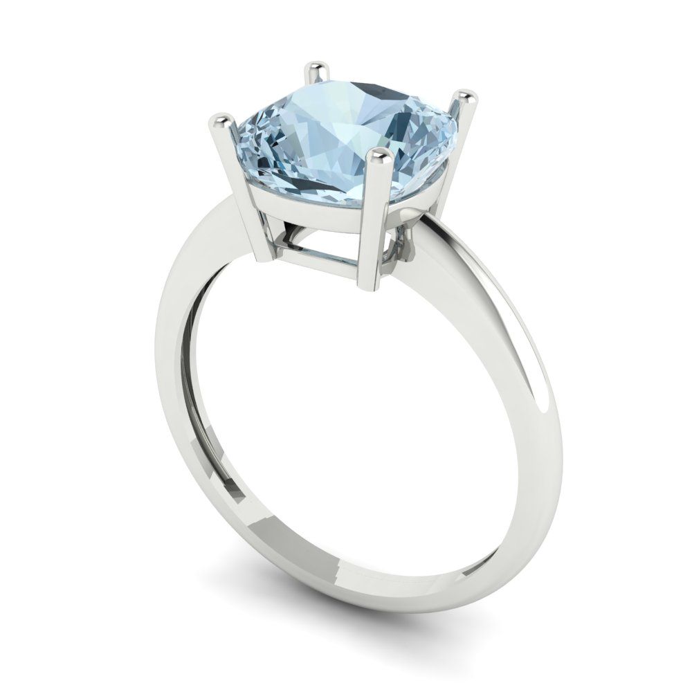 2.5 cttw Natural Aquamarine Solitaire  Engagement Ring - Solid Gold (Cushion Cut,8mm)