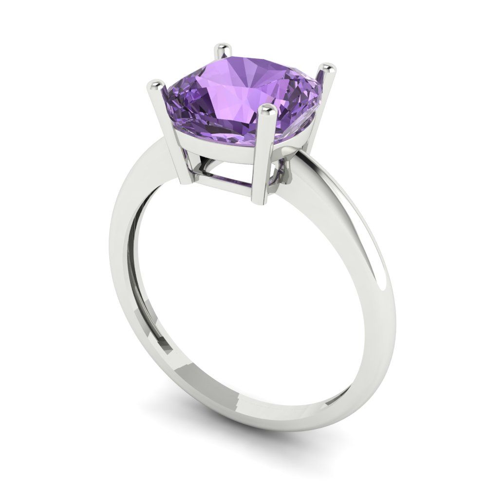 2.5 cttw Simulated Alexandrite Solitaire  Engagement Ring - Solid Gold (Cushion Cut,8mm)