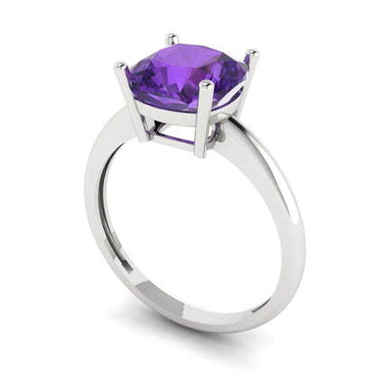 2.5 cttw Natural Amethyst Solitaire  Engagement Ring - Solid Gold (Cushion Cut,8mm)