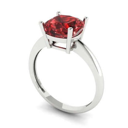 2.5 cttw Natural Garnet Solitaire  Engagement Ring - Solid Gold (Cushion Cut,8mm)