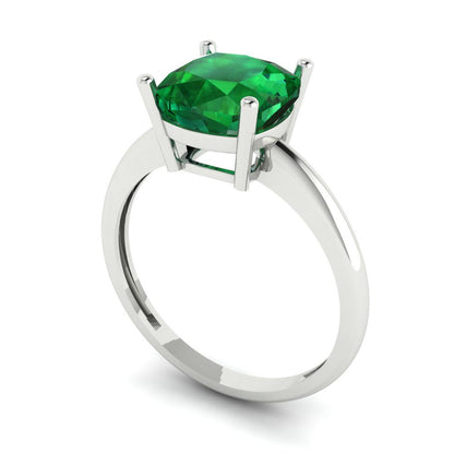 2.5 cttw Simulated Emerald Solitaire  Engagement Ring - Solid Gold (Cushion Cut,8mm)