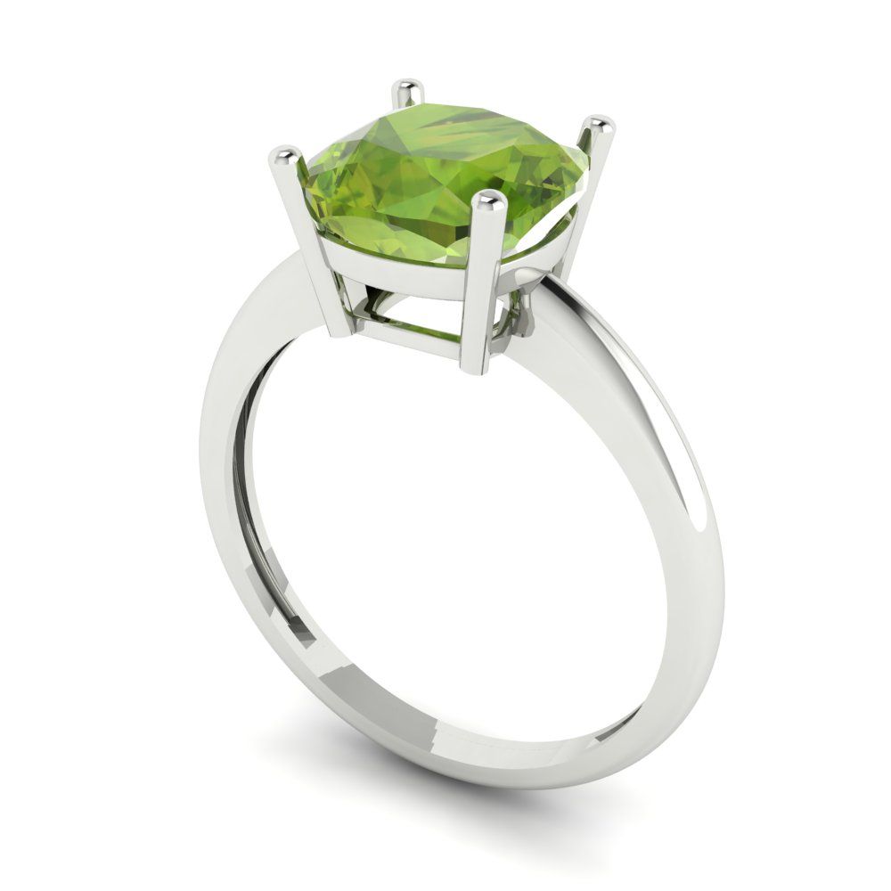2.5 cttw Natural Peridot Solitaire  Engagement Ring - Solid Gold (Cushion Cut,8mm)