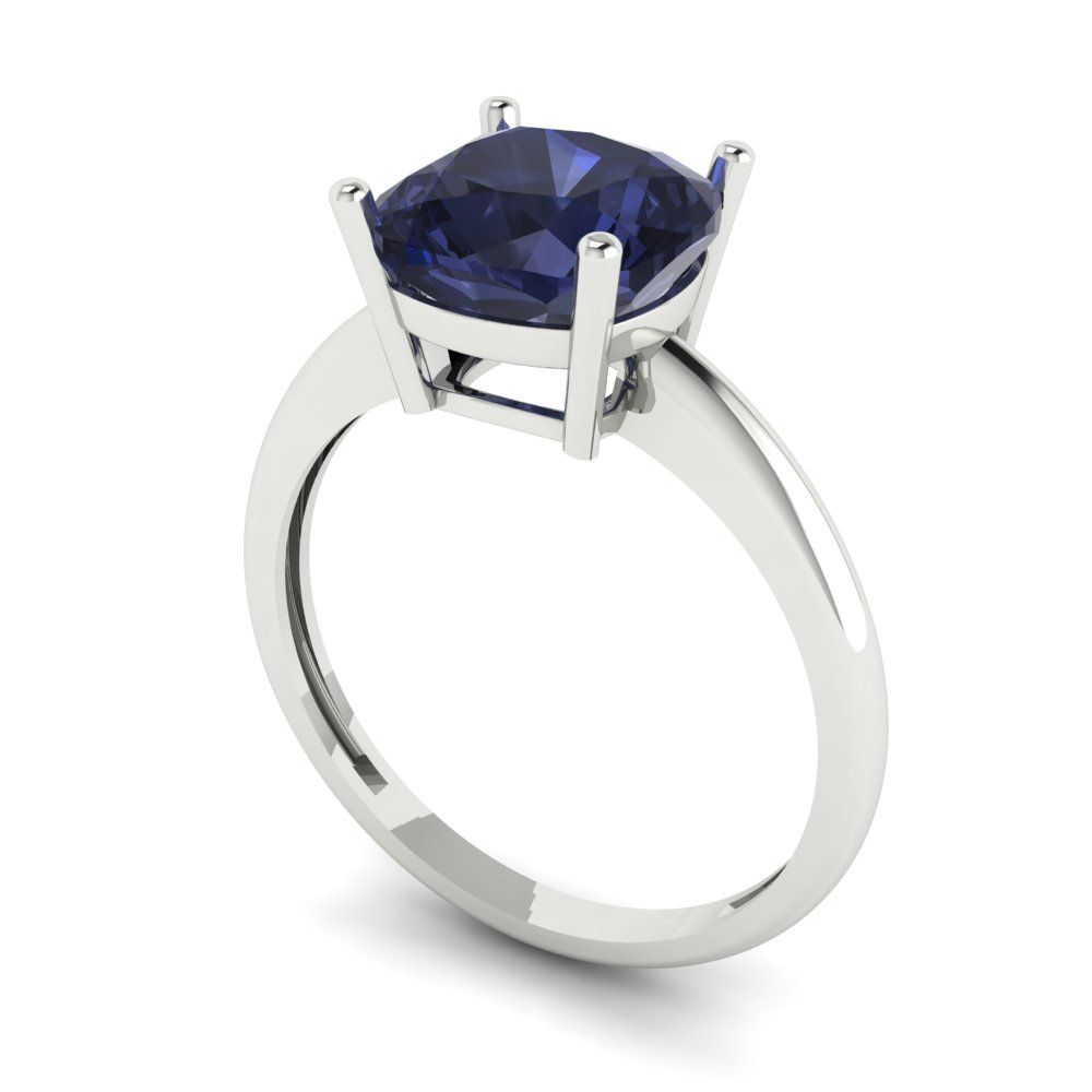 2.5 cttw Simulated Blue Sapphire Solitaire  Engagement Ring - Solid Gold (Cushion Cut,8mm)