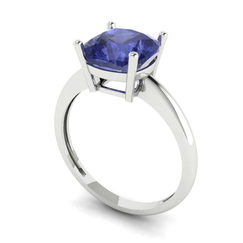 2.5 cttw Simulated Tanzanite Solitaire  Engagement Ring - Solid Gold (Cushion Cut,8mm)