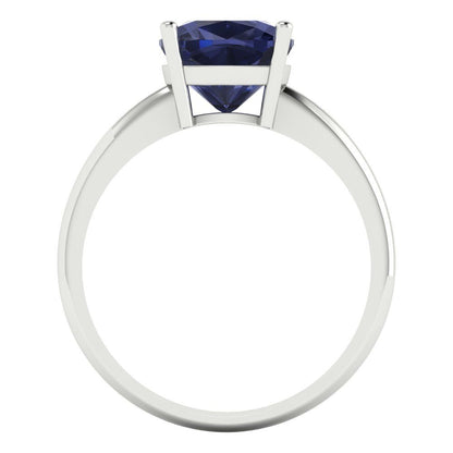 2.5 cttw Simulated Blue Sapphire Solitaire  Engagement Ring - Solid Gold (Cushion Cut,8mm)