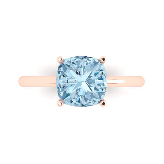 2.5 cttw Natural Sky Blue Topaz Solitaire  Engagement Ring - Solid Rose Gold (VVS1, Cushion Cut,8mm)