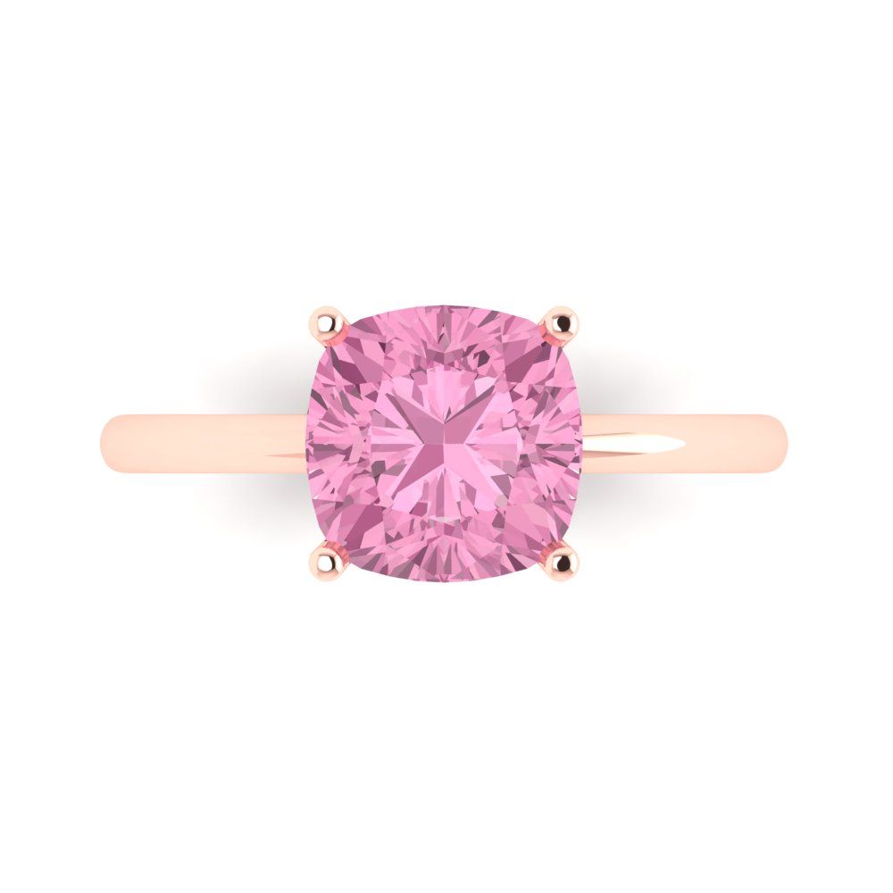 2.5 cttw Zirconia Simulated Pink Diamond Solitaire  Engagement Ring - Solid Gold (VVS1, Cushion Cut,8mm)