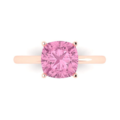 2.5 cttw Zirconia Simulated Pink Diamond Solitaire  Engagement Ring - Solid Gold (VVS1, Cushion Cut,8mm)