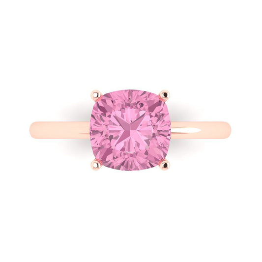 2.5 cttw Zirconia Simulated Pink Diamond Solitaire  Engagement Ring - Solid Rose Gold (VVS1, Cushion Cut,8mm)