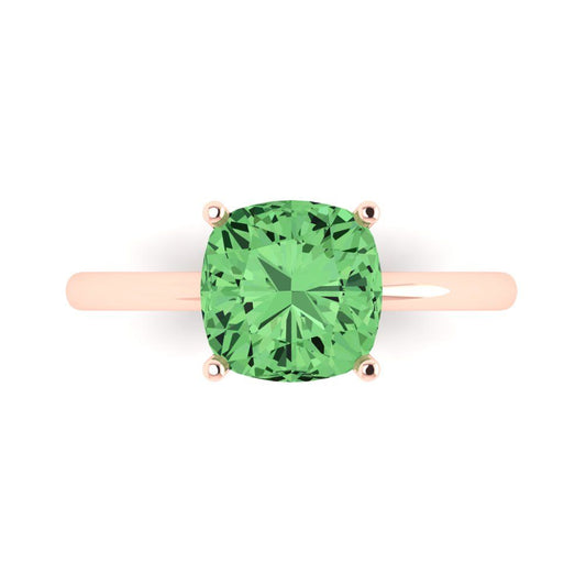 2.5 cttw Zirconia Simulated Green Diamond Solitaire  Engagement Ring - Solid Rose Gold (VVS1, Cushion Cut,8mm)