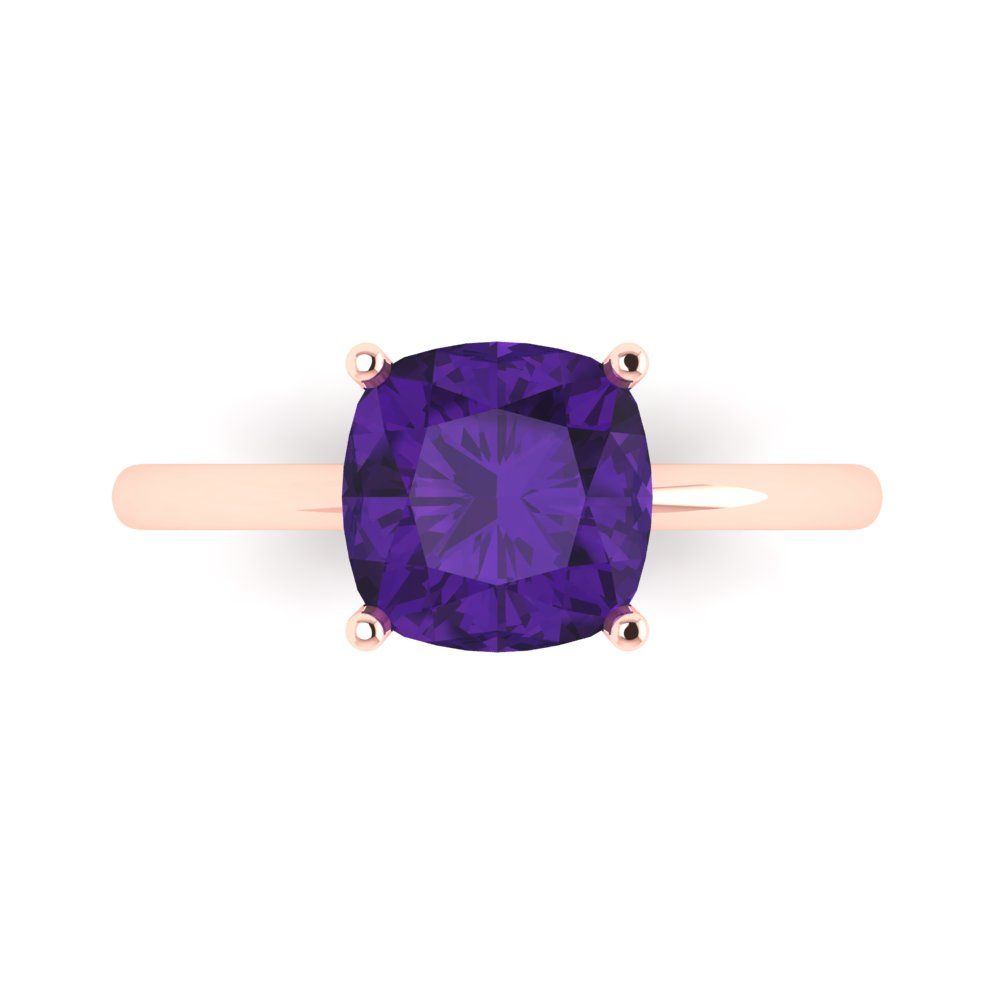 2.5 cttw Natural Amethyst Solitaire  Engagement Ring - Solid Gold (Cushion Cut,8mm)