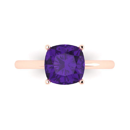 2.5 cttw Natural Amethyst Solitaire  Engagement Ring - Solid Gold (Cushion Cut,8mm)