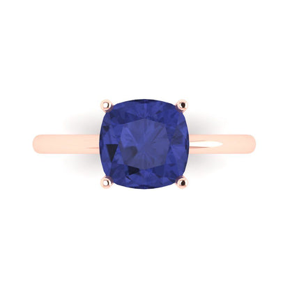 2.5 cttw Simulated Tanzanite Solitaire  Engagement Ring - Solid Gold (Cushion Cut,8mm)