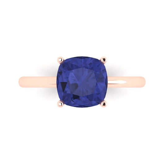 2.5 cttw Simulated Tanzanite Solitaire  Engagement Ring - Solid Rose Gold (VVS1, Cushion Cut,8mm)