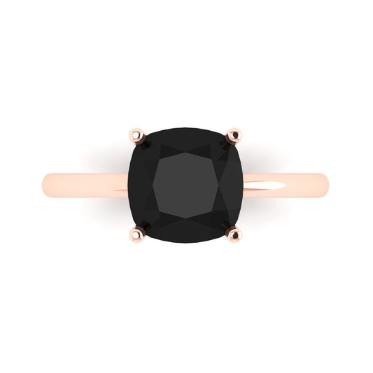 2.5 cttw Natural Onyx Solitaire  Engagement Ring - Solid Rose Gold (VVS1, Cushion Cut,8mm)