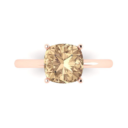 2.5 cttw Yellow Moissanite Solitaire  Engagement Ring - Solid Rose Gold (VVS1, Cushion Cut,8mm)